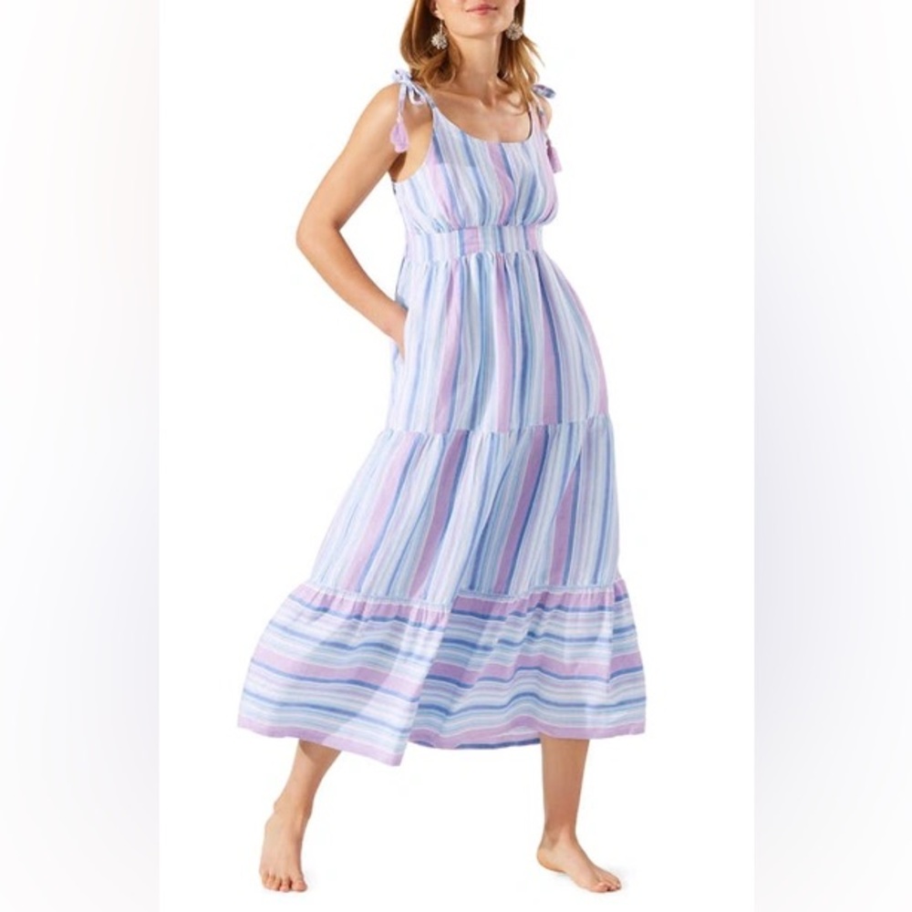 NWT TOMMY BAHAMA ST. LUCIA TIERED MAXI DRESS/SWIM COVER-UP | LILAC FIELD | XS